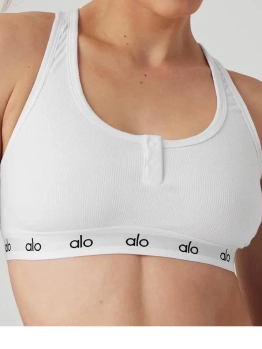 Alo Yoga Icon Ribbed Henley Bra in White